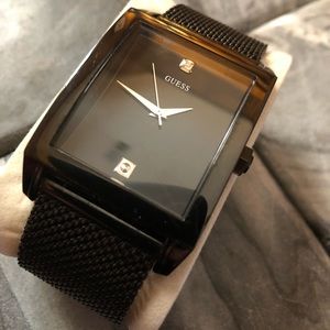 Men’s Black Mesh Rectangular Diamond GUESS Watch